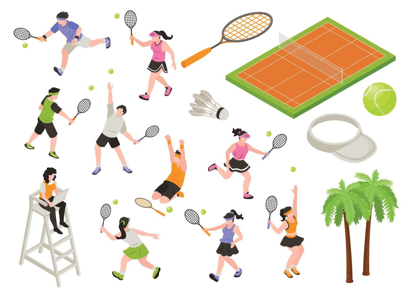 conjunto de iconos de bádminton isométrica vector