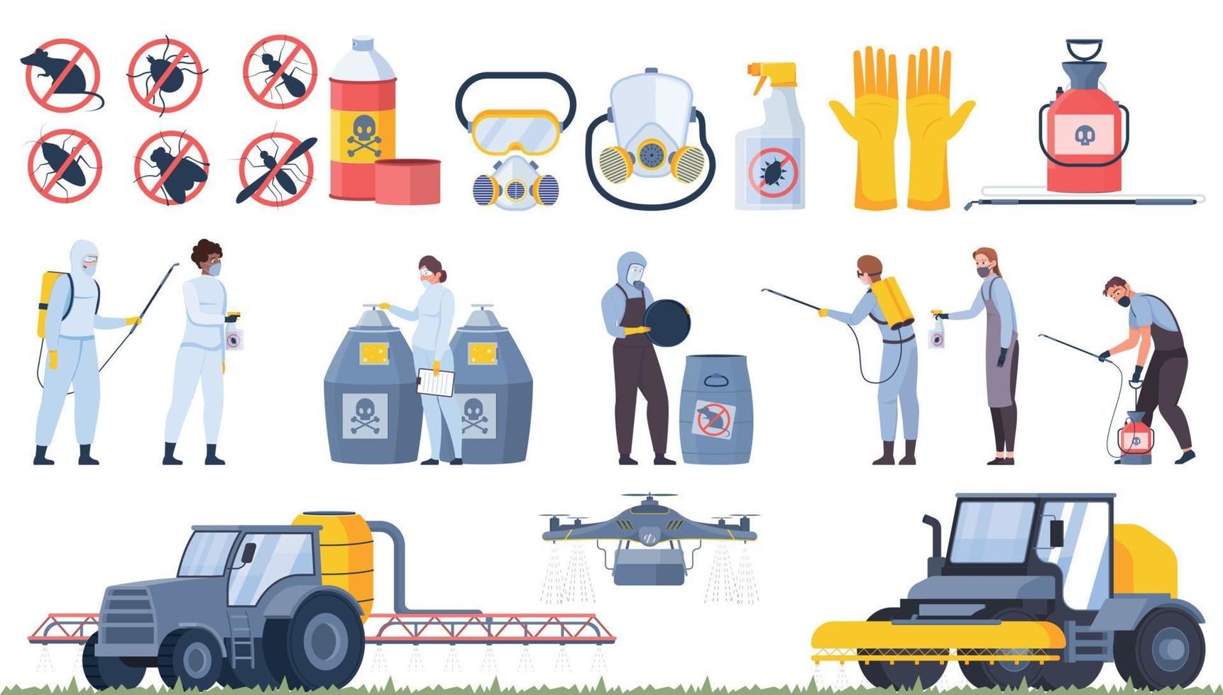 Pesticide Farm Machinery Set vector