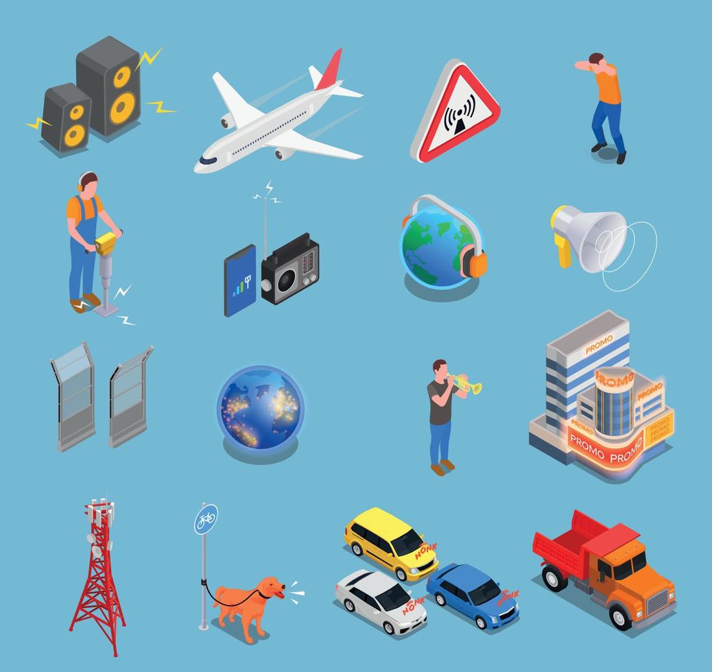 Noise Pollution Isometric Set vector