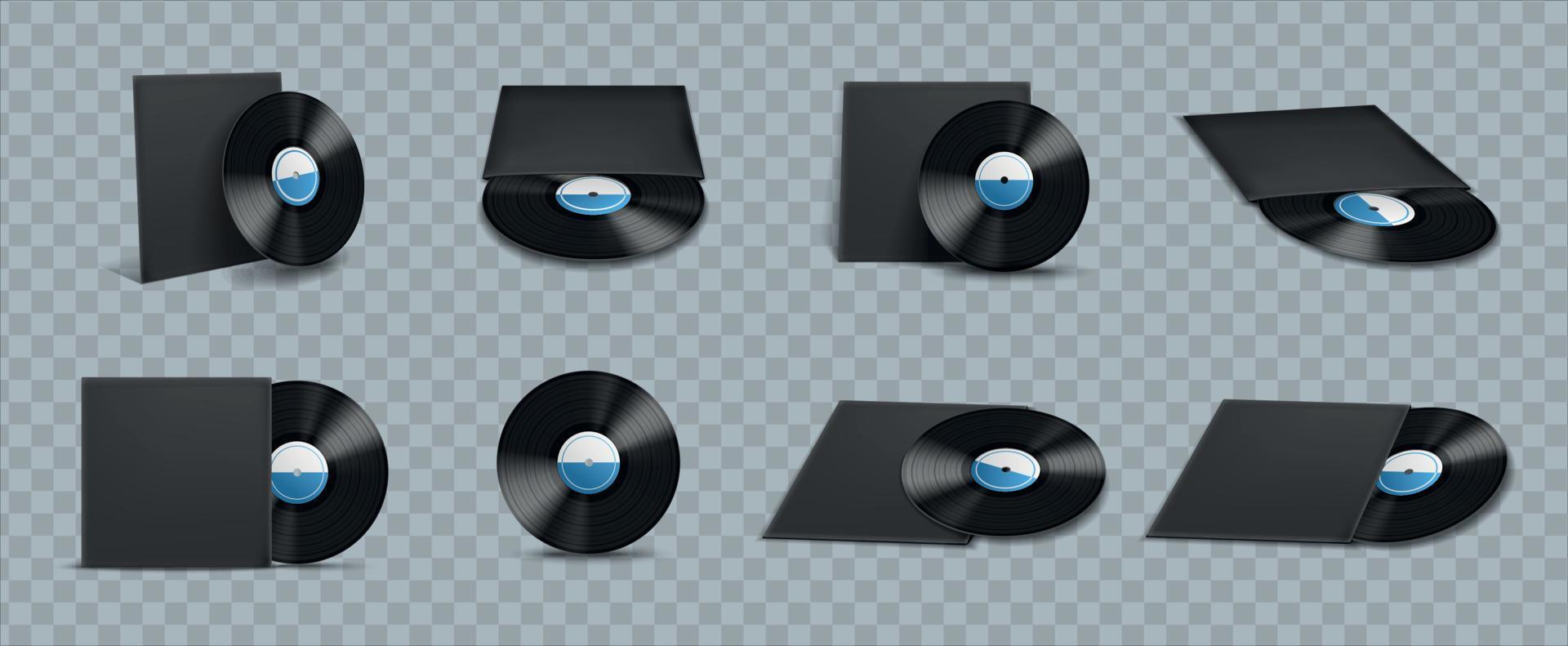 conjunto de iconos de maqueta de portadas de discos de vinilo realistas vector