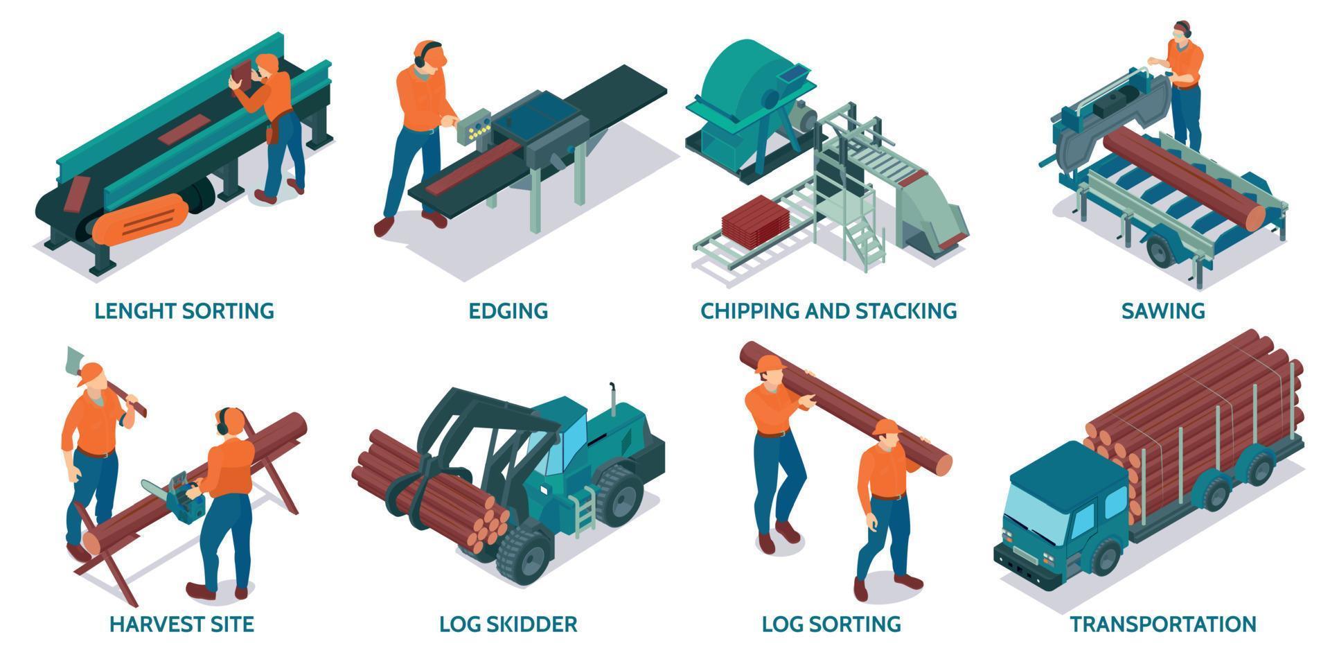 Sawmill Isometric Compositions Set vector