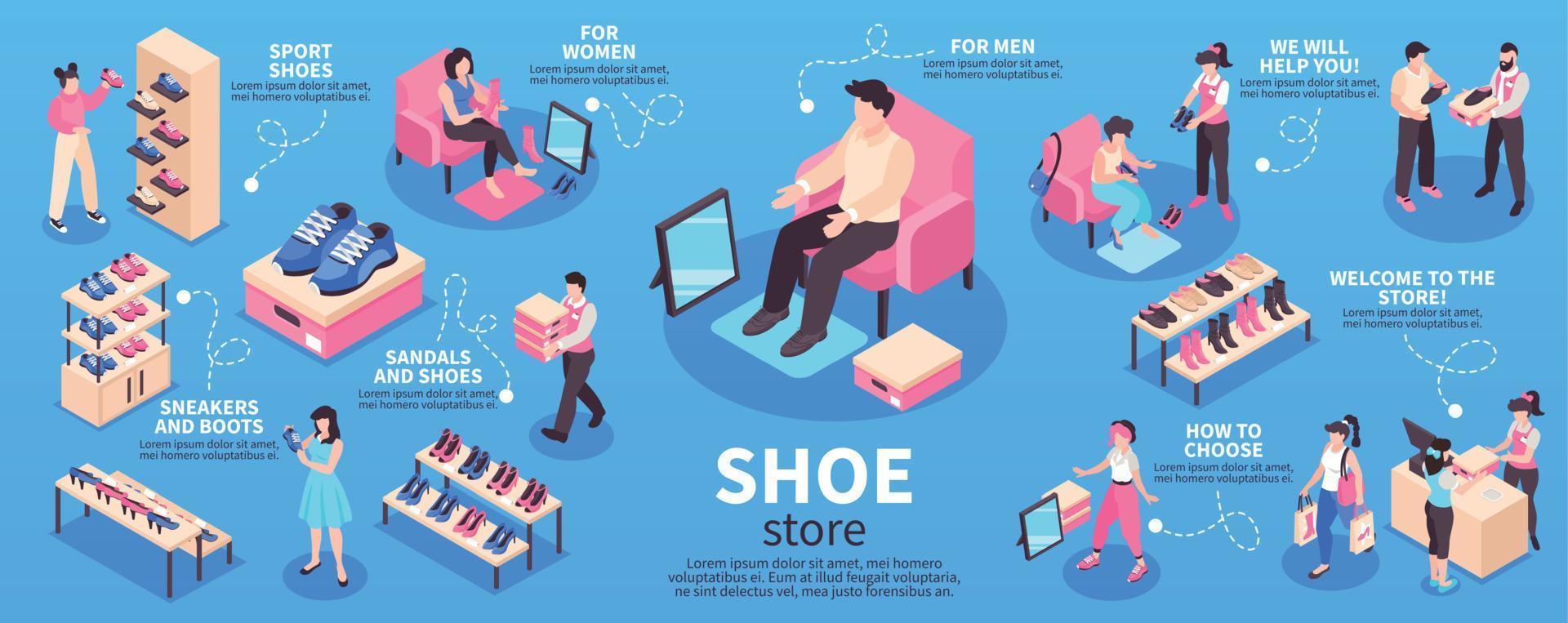 infografías de tiendas de zapatos vector