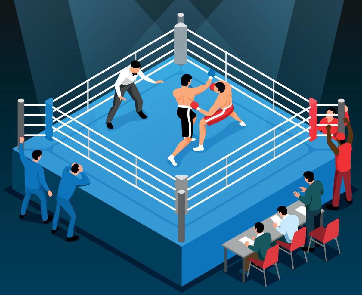 composición isométrica del torneo de boxeo vector