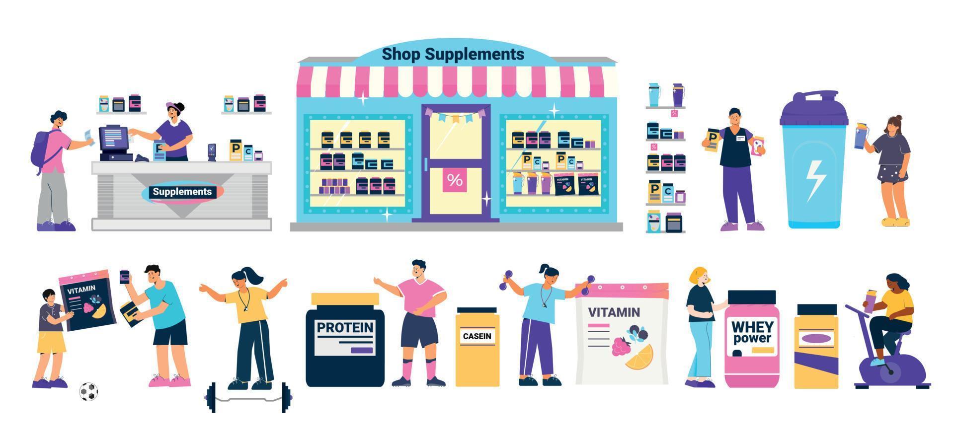 Sport Shop Supplements Set vector