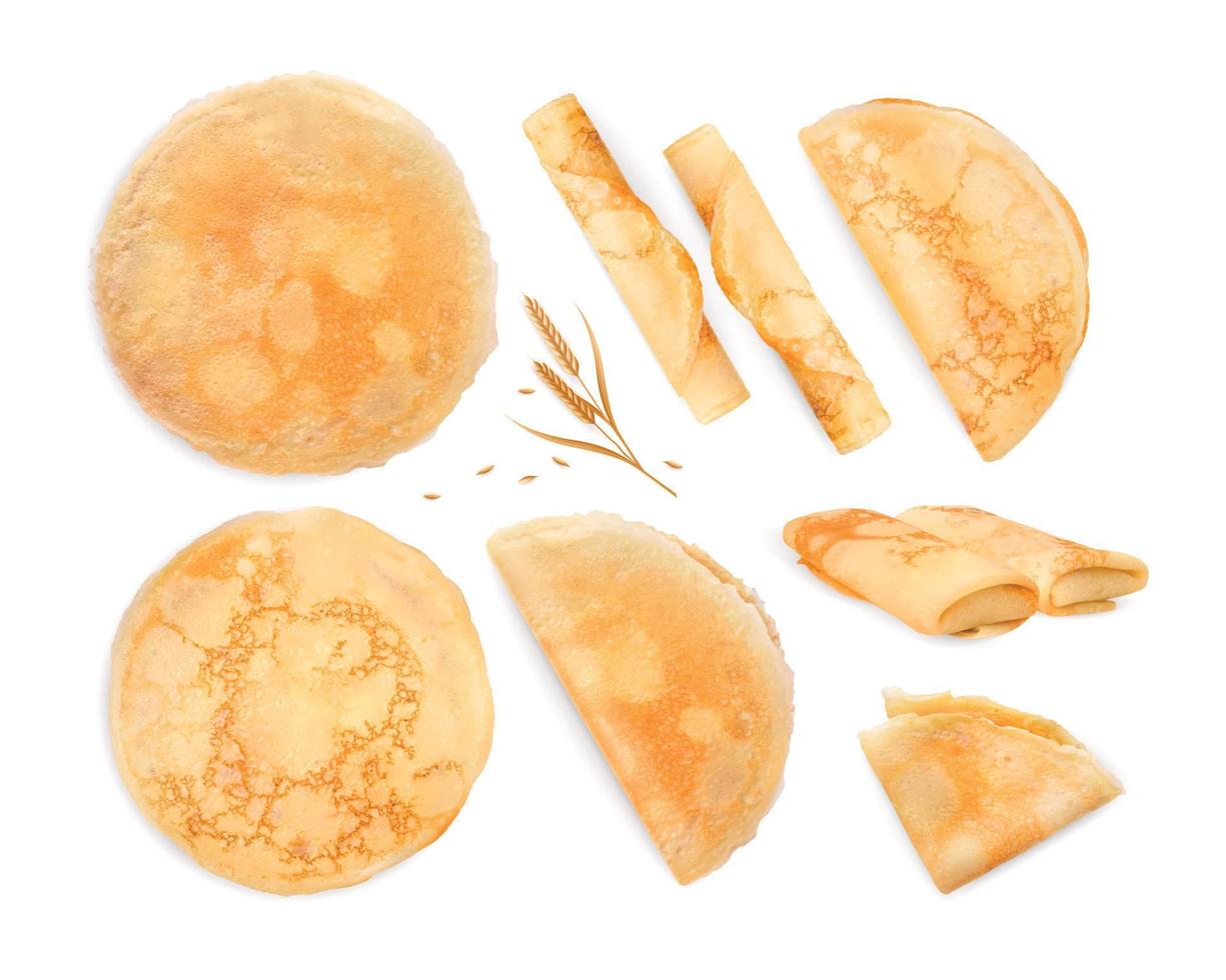 Maslenitsa Pancakes Realistic Set vector