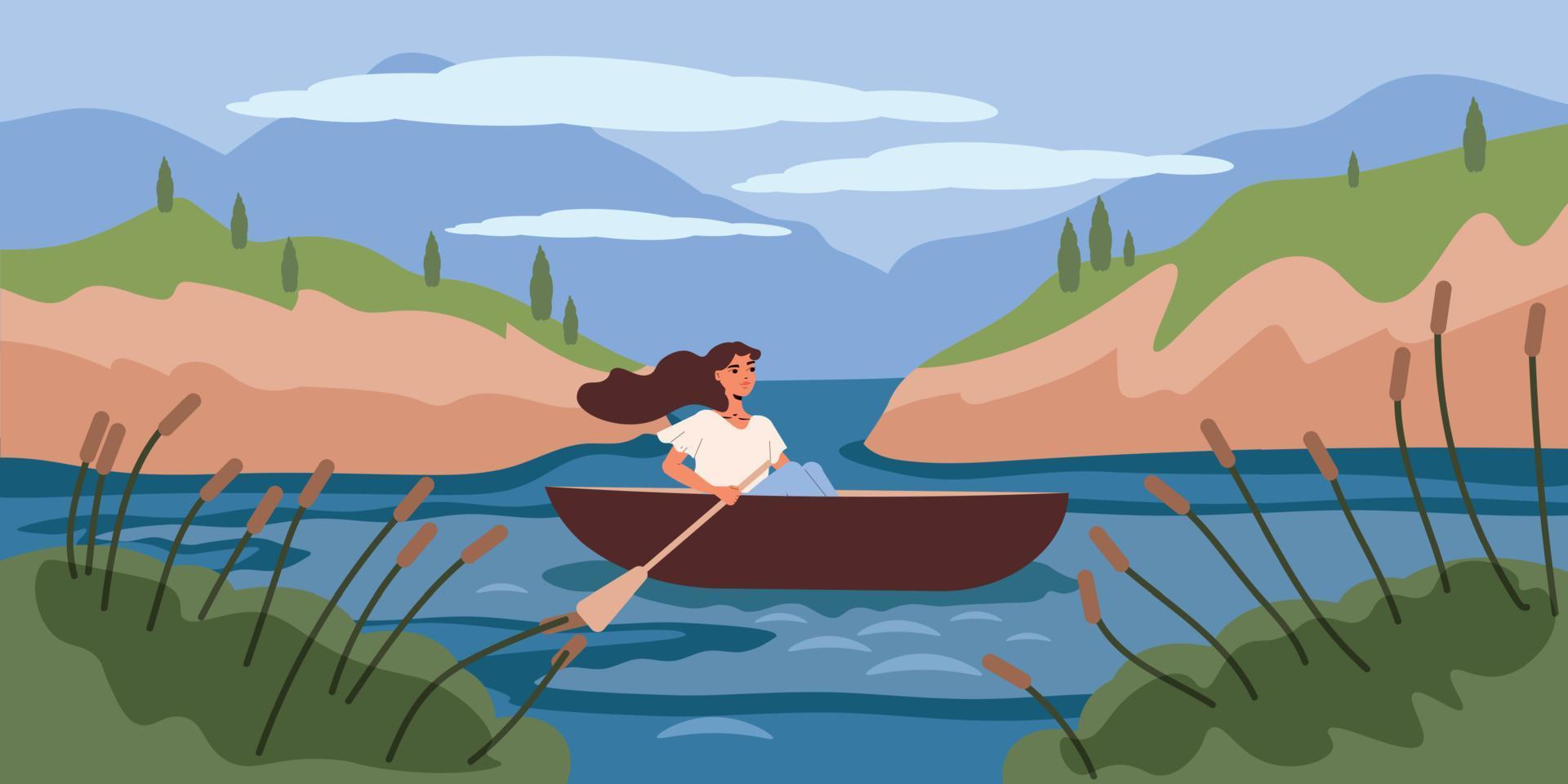 Young Girl Traveling In Boat vector