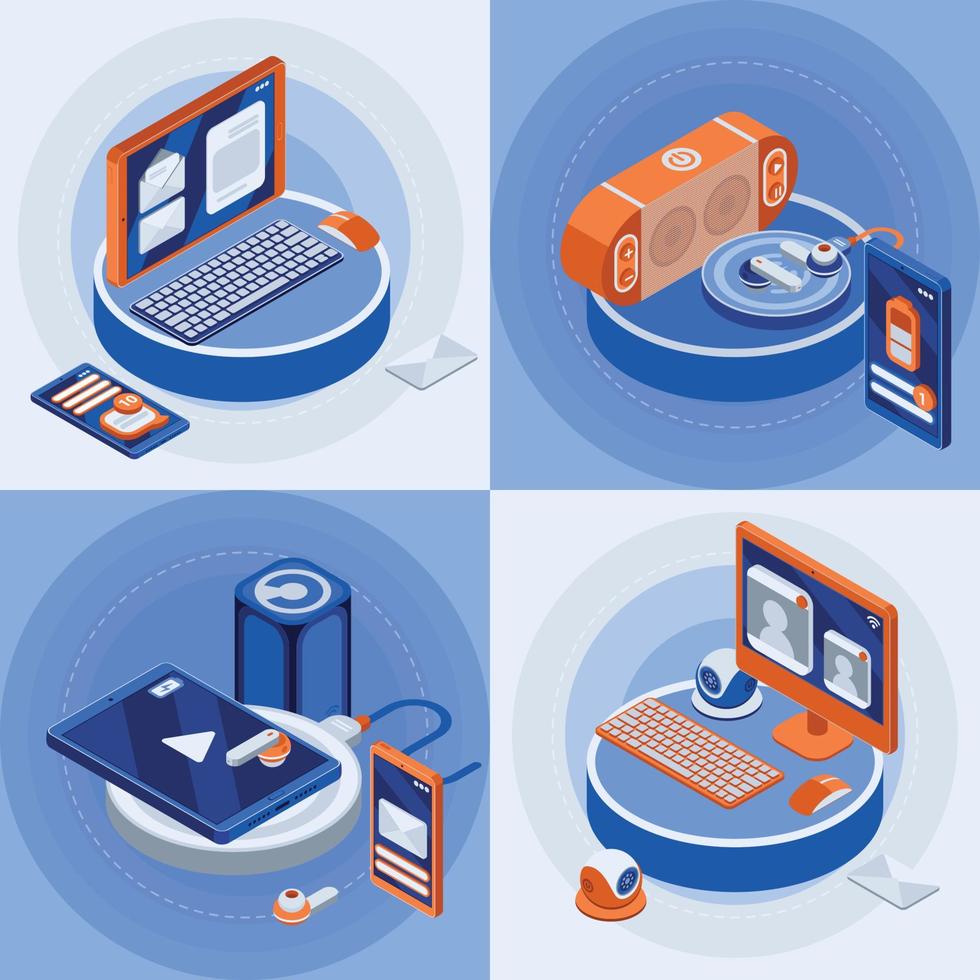 Wireless Technology Square Icons Set vector