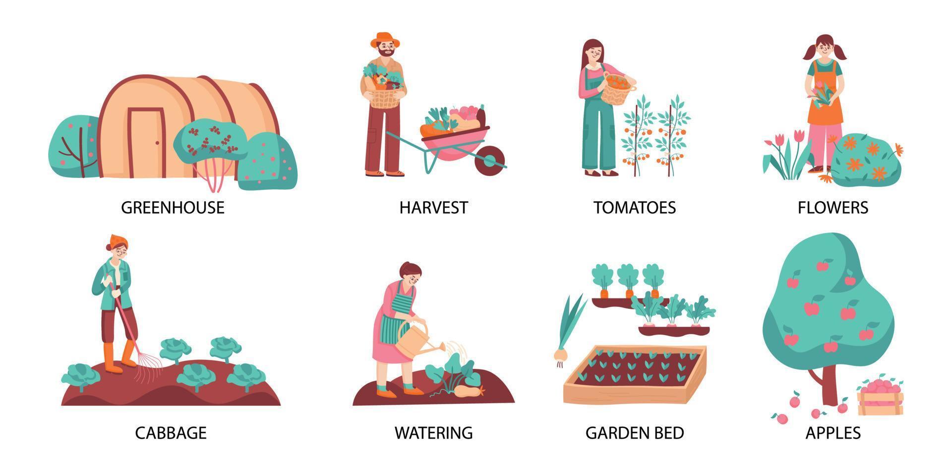 Garden Colored Icon Set vector