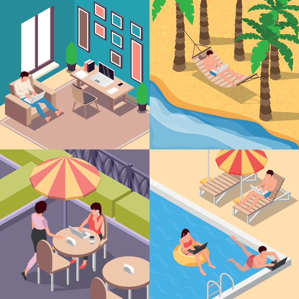 Freelancers Square Compositions Set vector