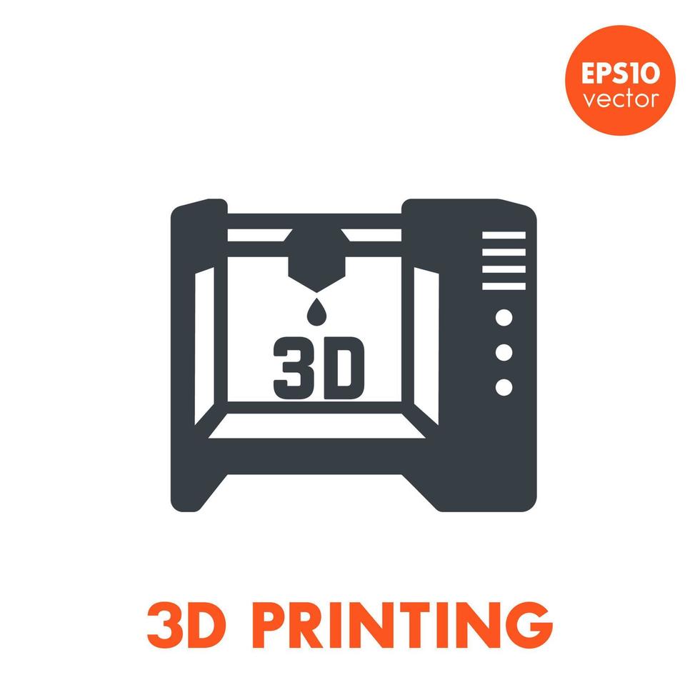 3d printer icon, additive manufacturing pictogram isolated over white vector
