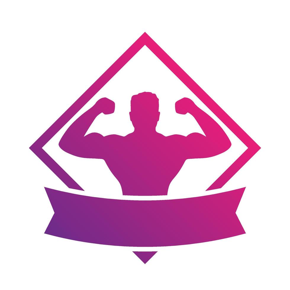 emblem with strong athlete, bodybuilder vector