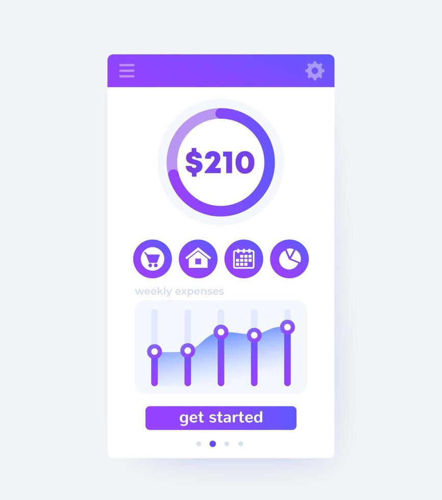Finance app, dashboard, mobile ui design vector