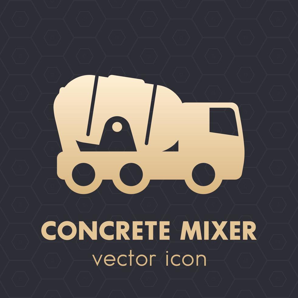 concrete mixer truck icon on dark, vector illustration