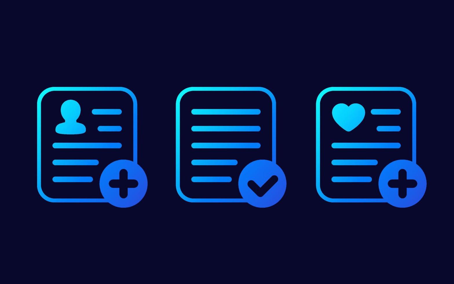 medical report, clinical record or patient file icons for web vector