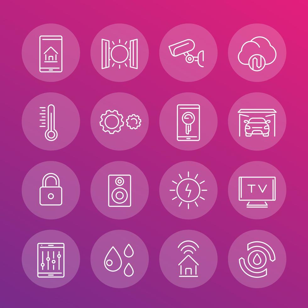 smart house system line icons set, home automation control pictograms vector