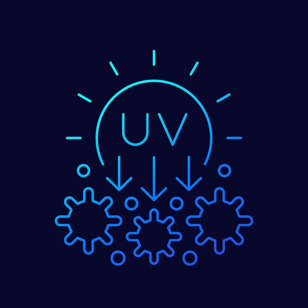 UV light for disinfection, ultraviolet rays line vector icon