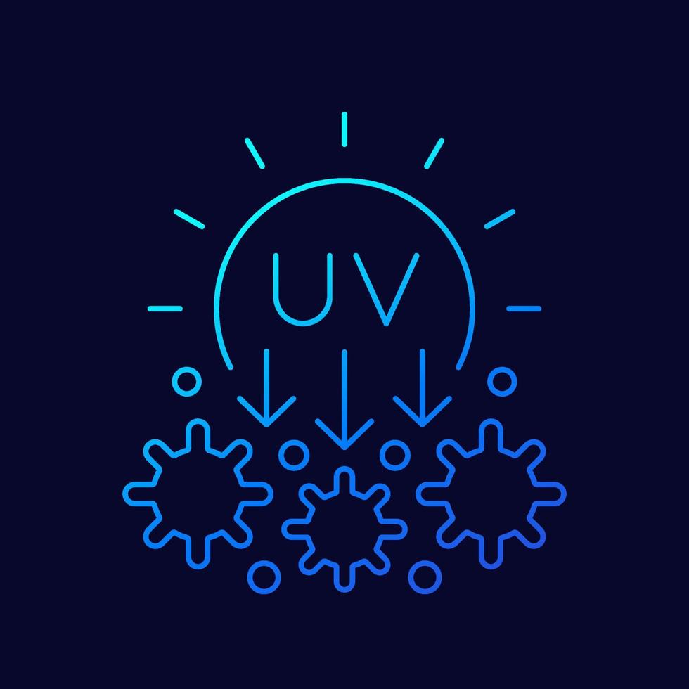 UV light for disinfection, ultraviolet rays line vector icon