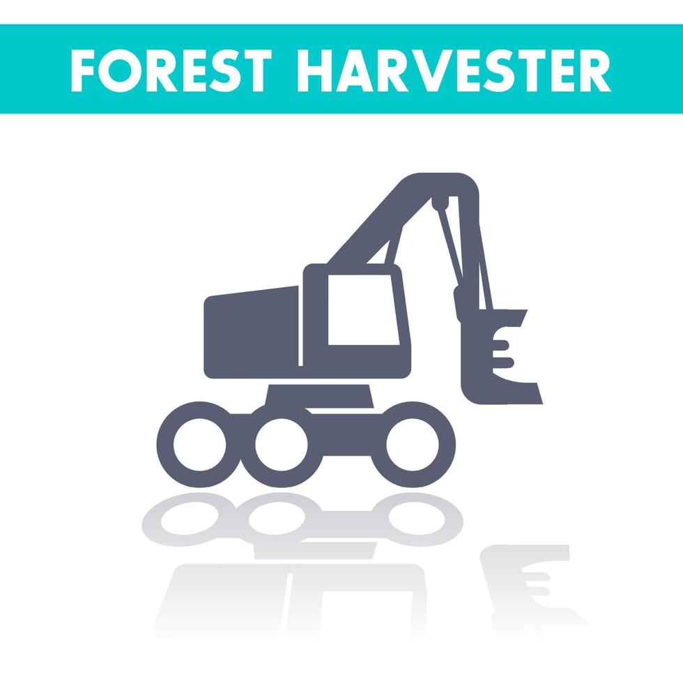 Forest harvester icon, wheeled feller buncher isolated over white vector