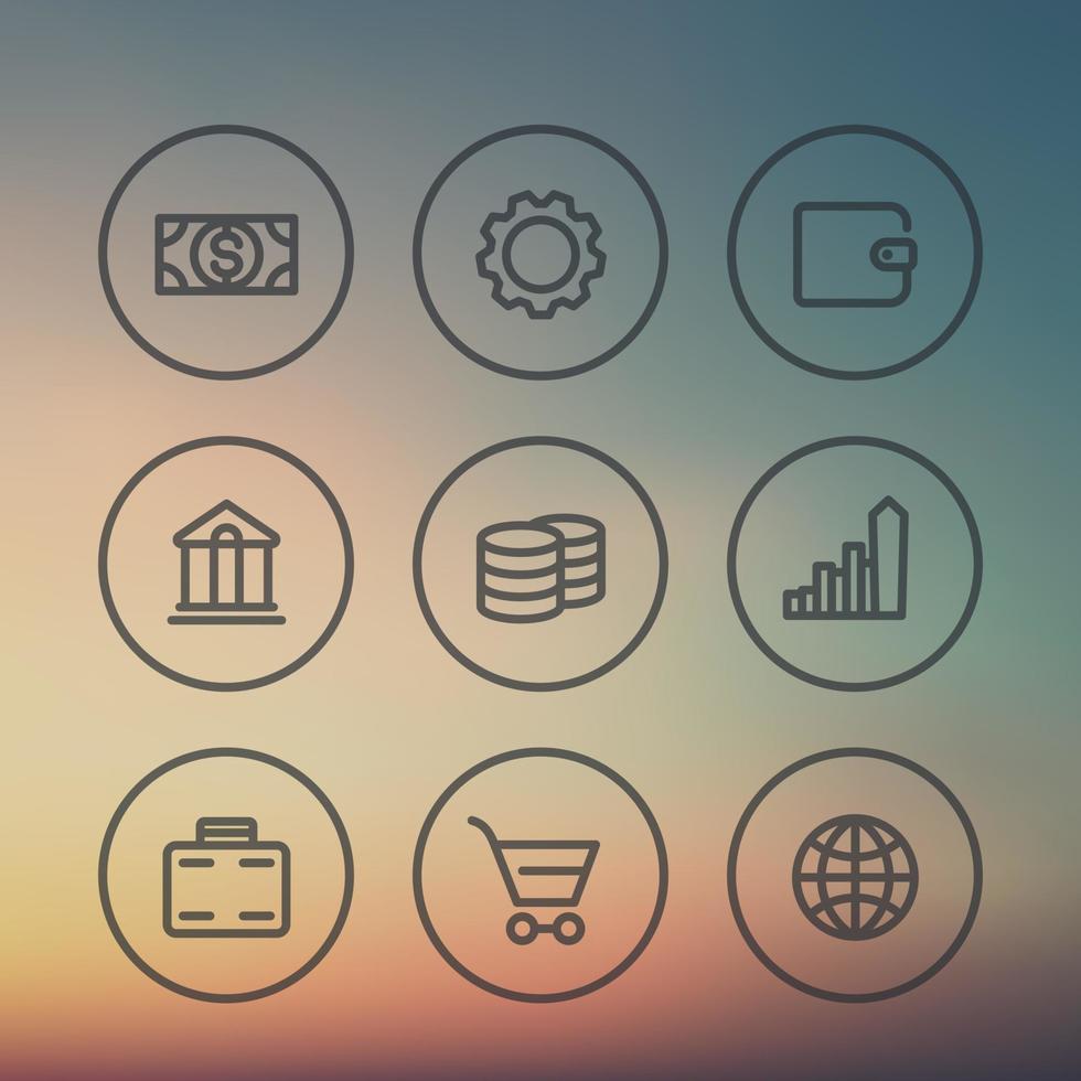 Finance icons, fee, reward, income, investment, savings, banking, thick line set vector