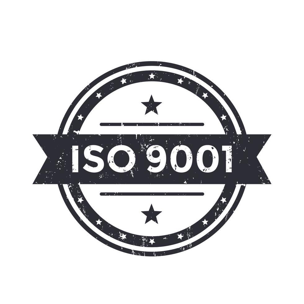 ISO 9001 badge, stamp, vector label on white