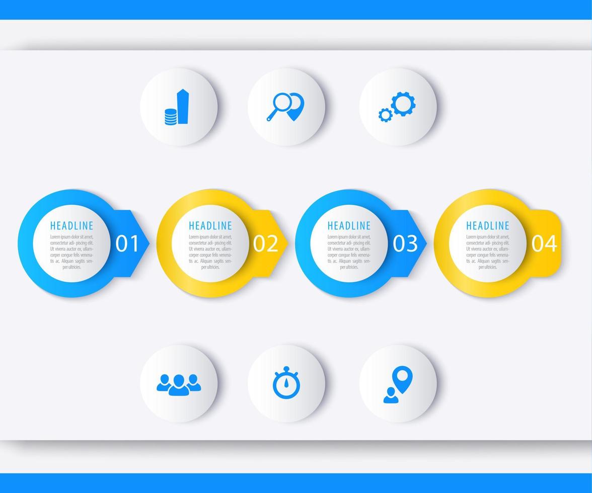 Timeline infographic elements, icons, step labels, business report design vector