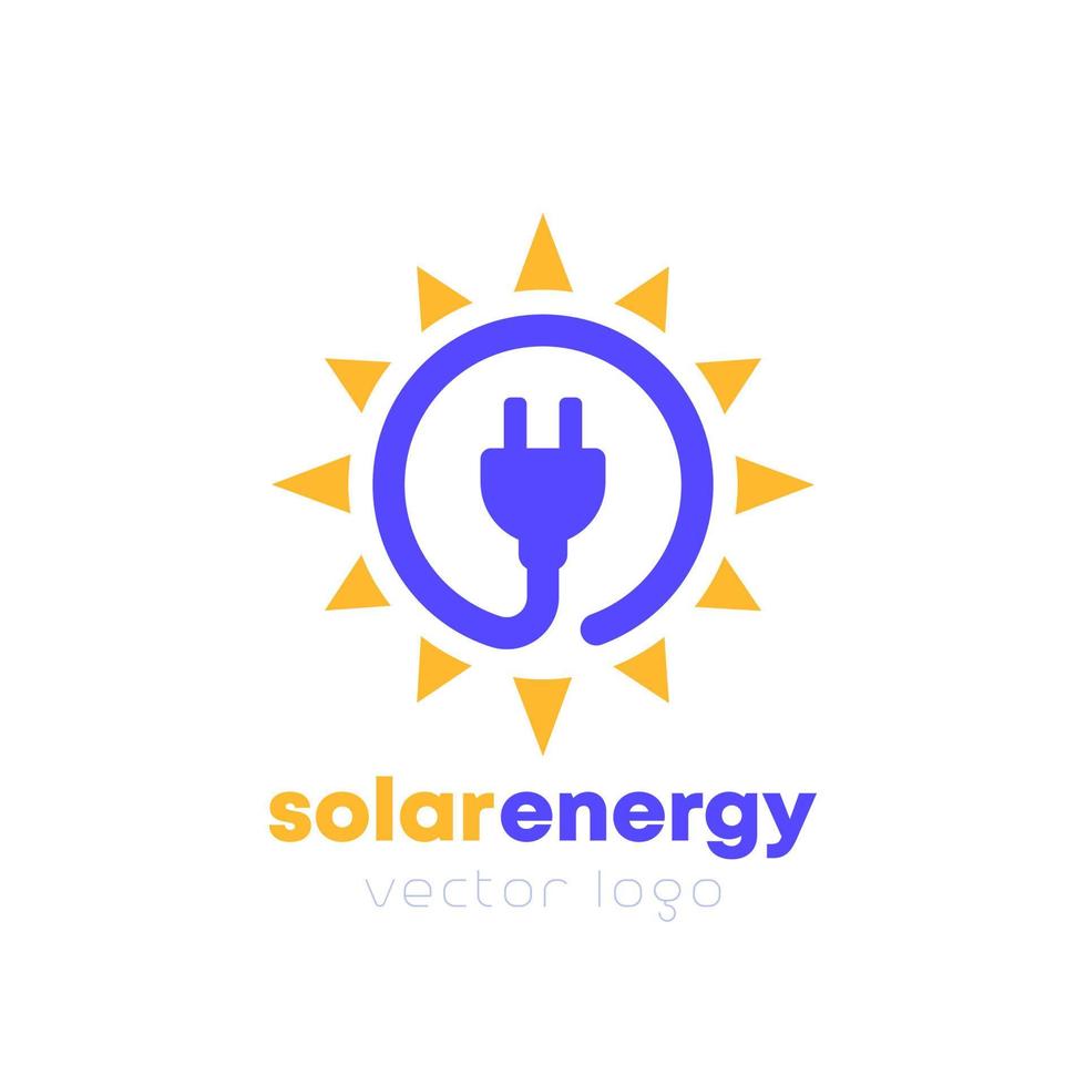 logotipo de energía solar, sol y enchufe eléctrico, diseño vectorial vector
