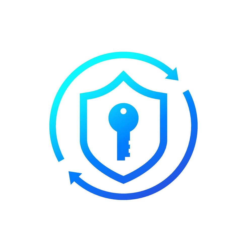 Cybersecurity, access and data protection icon with shield and key vector
