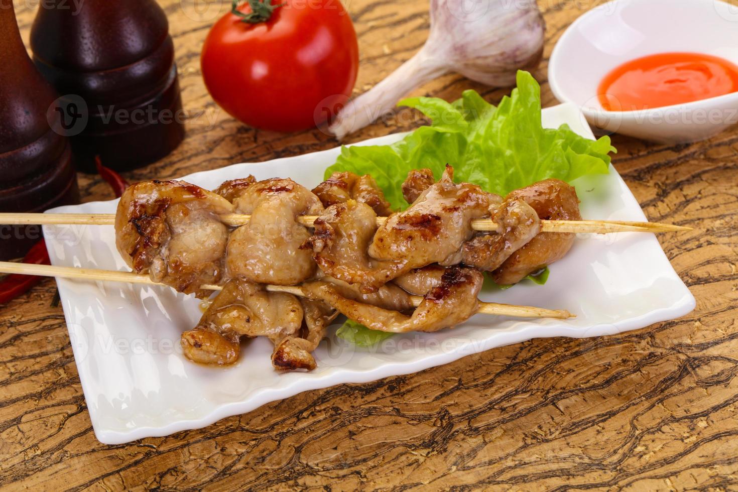 Chicken skin skewer photo