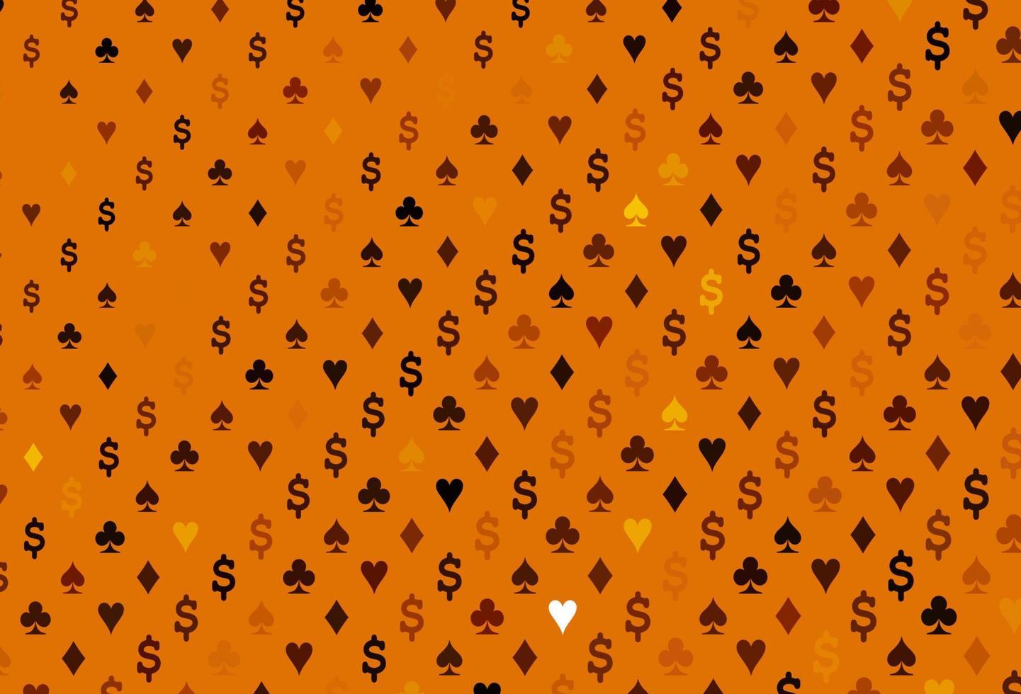 Dark orange vector cover with symbols of gamble.
