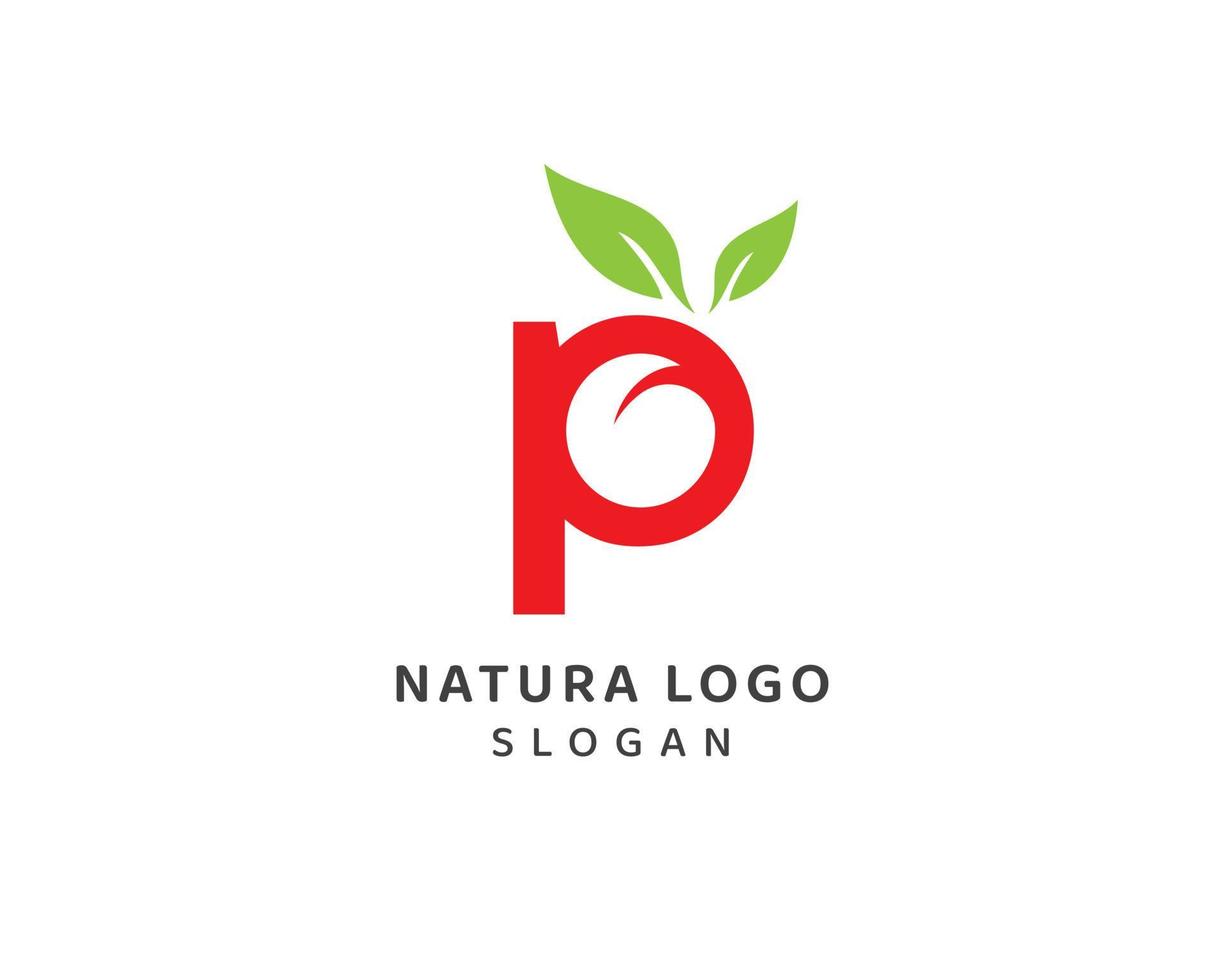 hoja natural abstracta, logotipo de letra p natural, diseño de vector de letra p minúscula