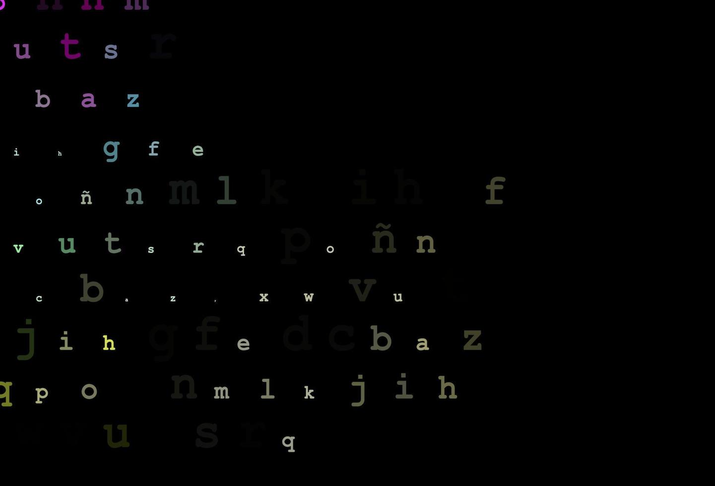 Dark multicolor, rainbow vector pattern with ABC symbols.