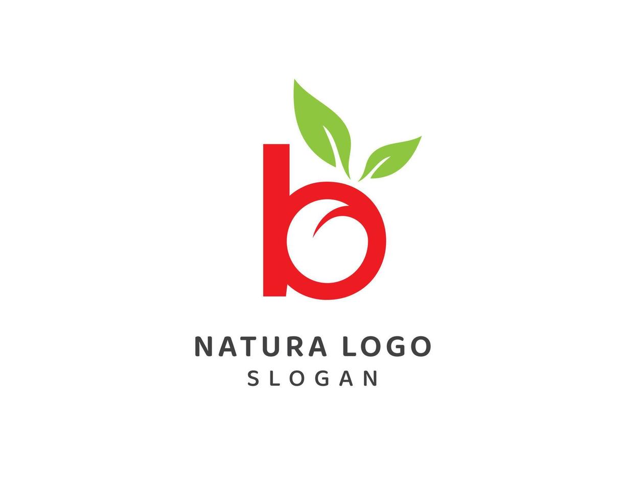 hoja natural abstracta, logotipo de letra b natural, diseño de vector de letra b minúscula