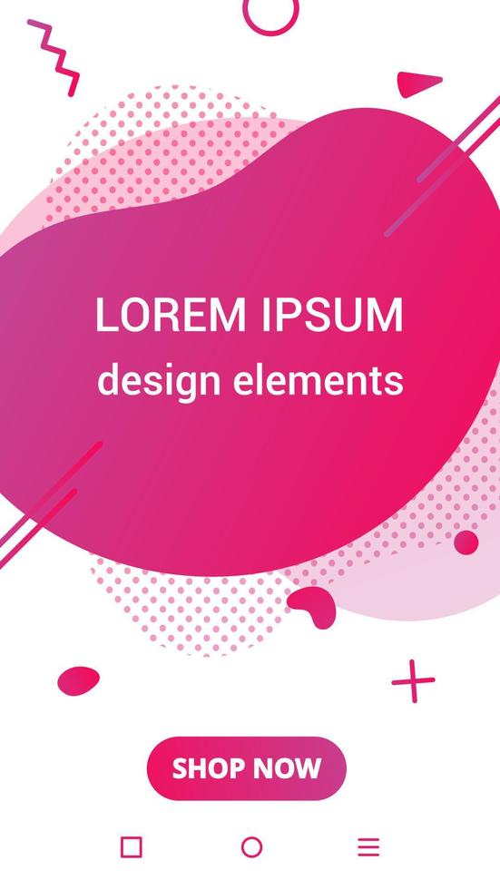 Modern vertical mobile liquid abstract shape gradient memphis style design fluid vector colorful illustration banner simple graphics for app, presentation, sale, brochure isolated on white background.