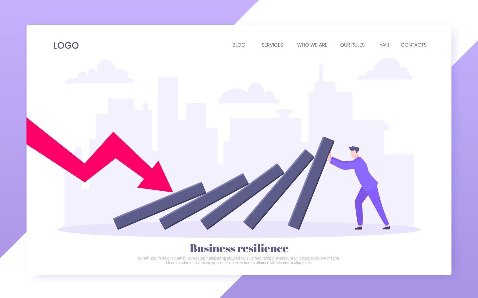 Business resilience or domino effect metaphor vector illustration website concept.