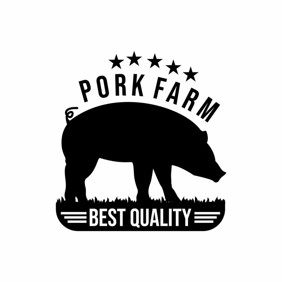 Silhouette vintage pig farm logo, pork farm, logo design inspiration vector