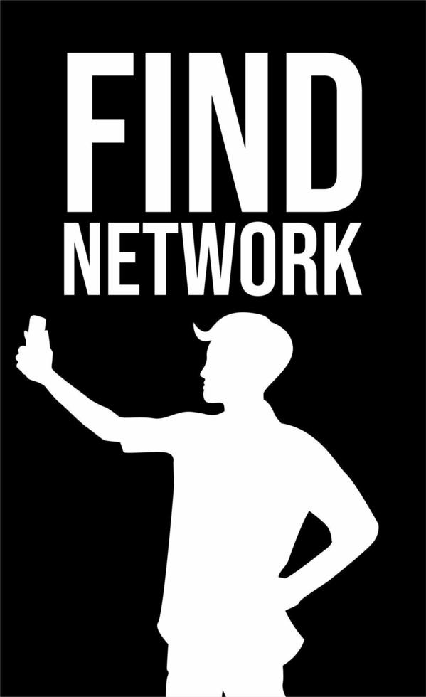 logo illustration of a young man looking for a network with his smartphone vector