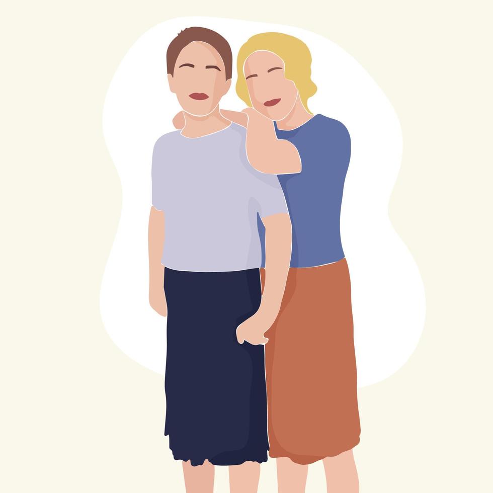 Contemporary abstract portrait of two women in a minimalist style vector