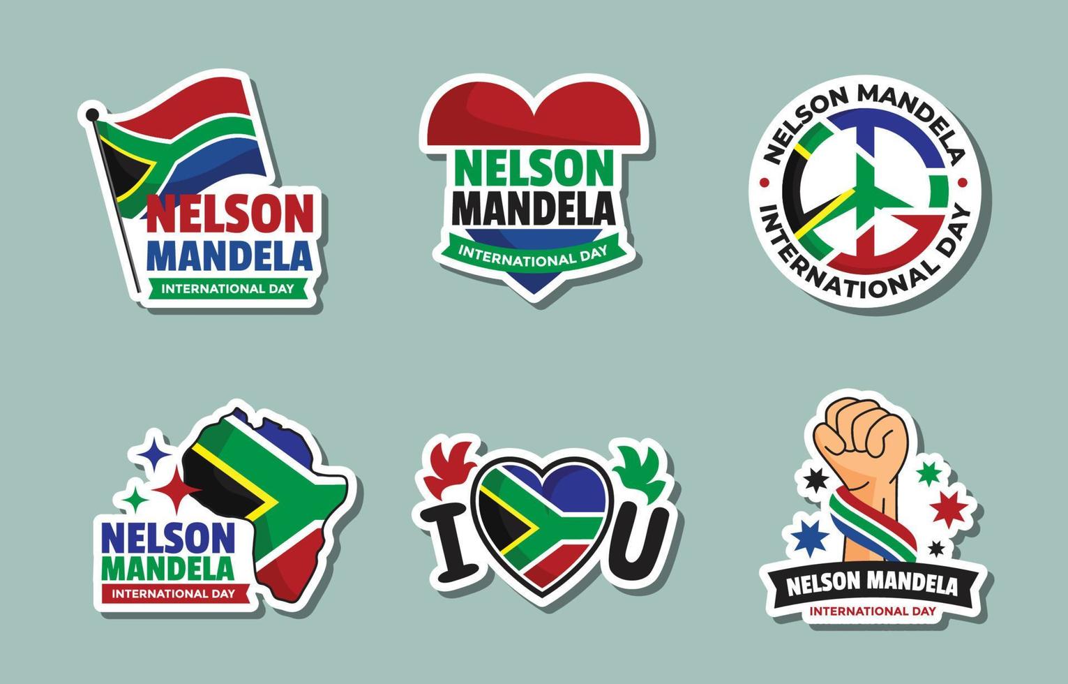 conjunto de pegatinas del día internacional de nelson mandela vector