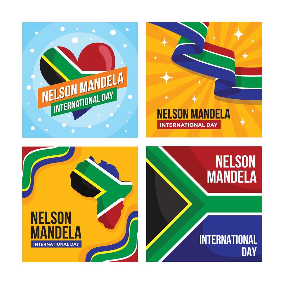 conjunto de tarjetas del día internacional de nelson mandela vector