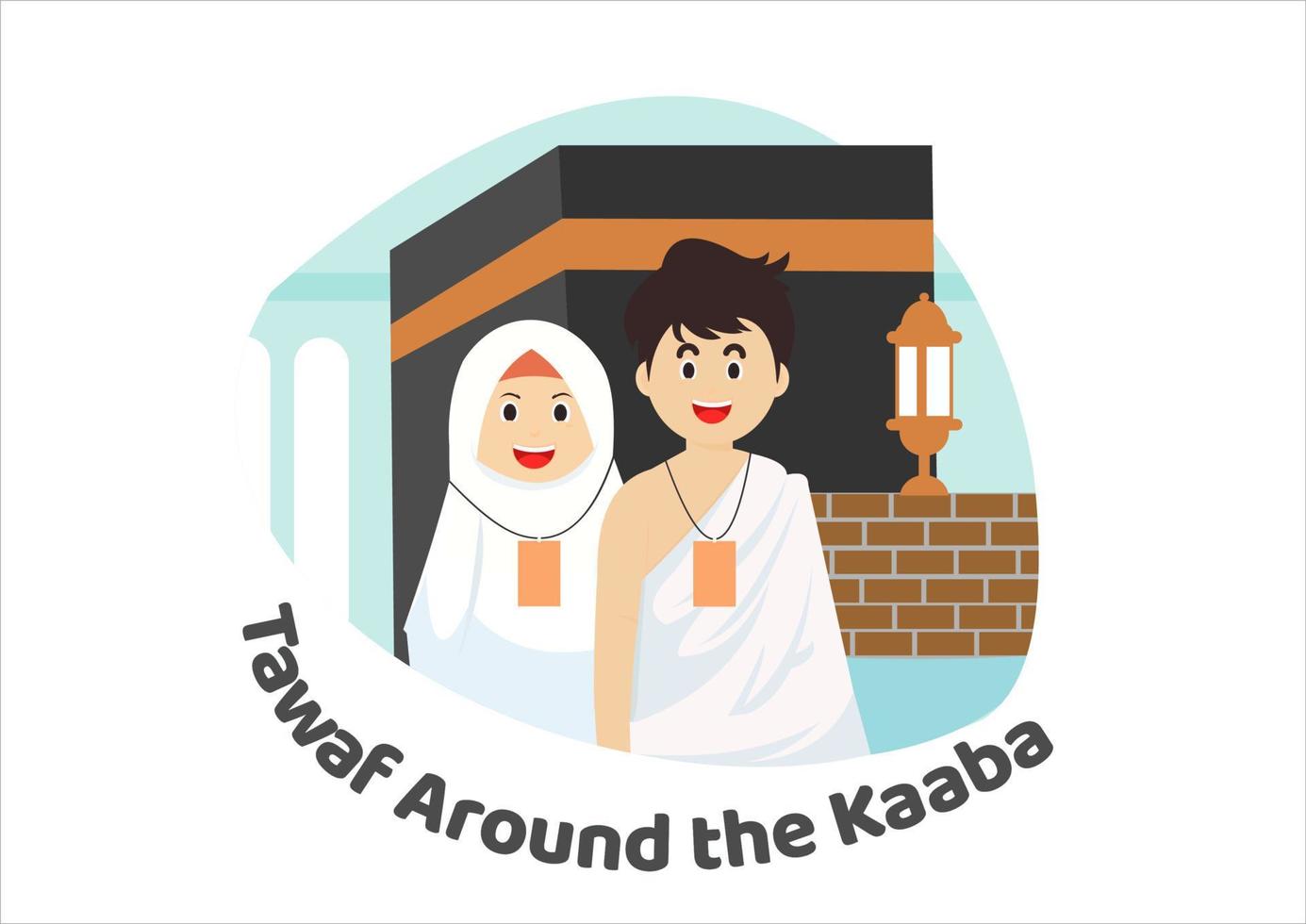 Muslim couples is doing Islamic hajj pilgrimage to Kabah. vector