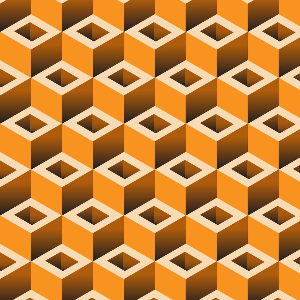 Seamless geometrical 3D pattern orangee color vector background