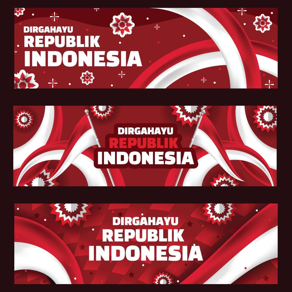 conjunto de banners de dirgahayu republik indonesia vector