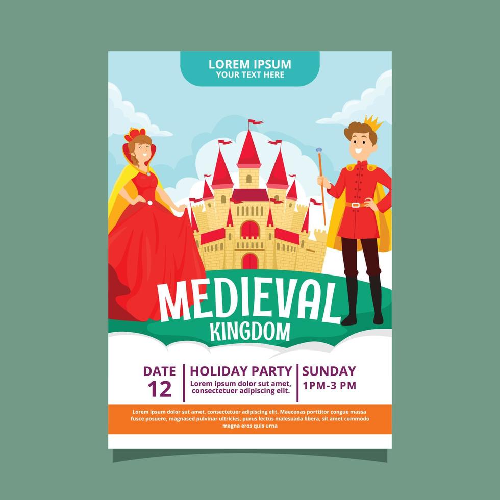 cartel del reino medieval con el rey y la reina vector