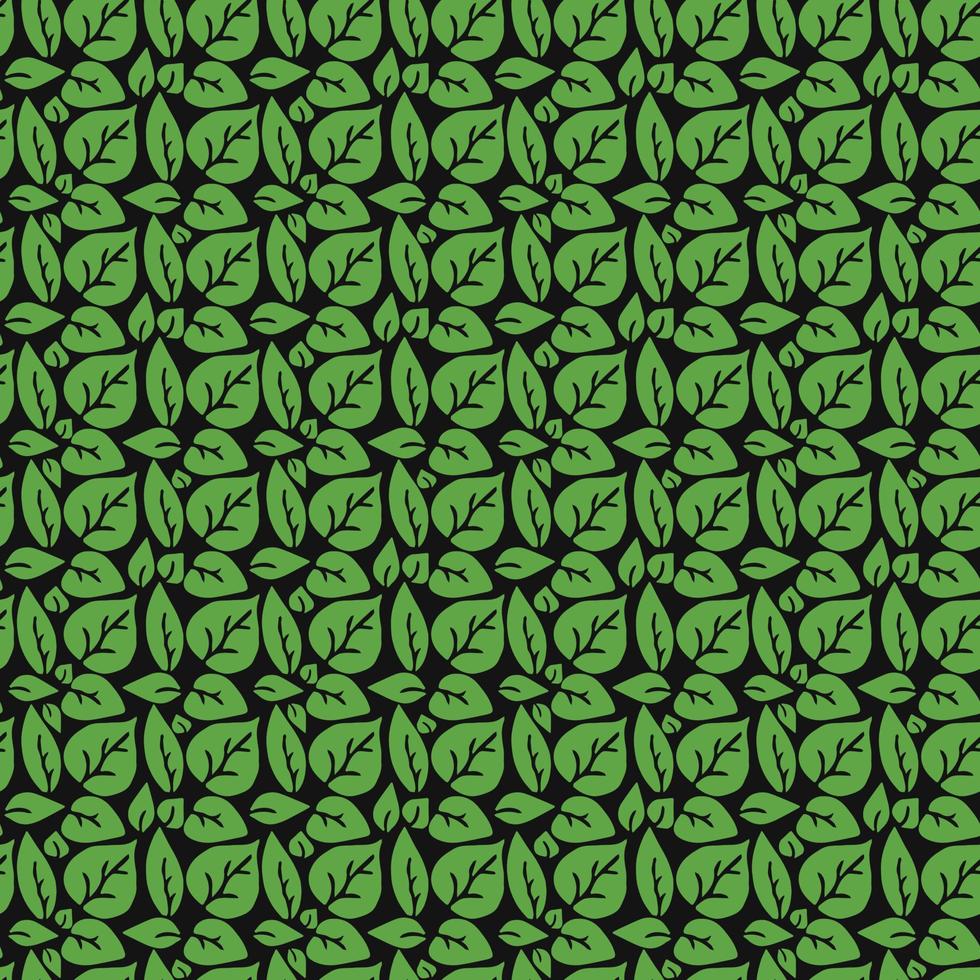 seamless pattern with green leaves. green leaves on the black background. vector