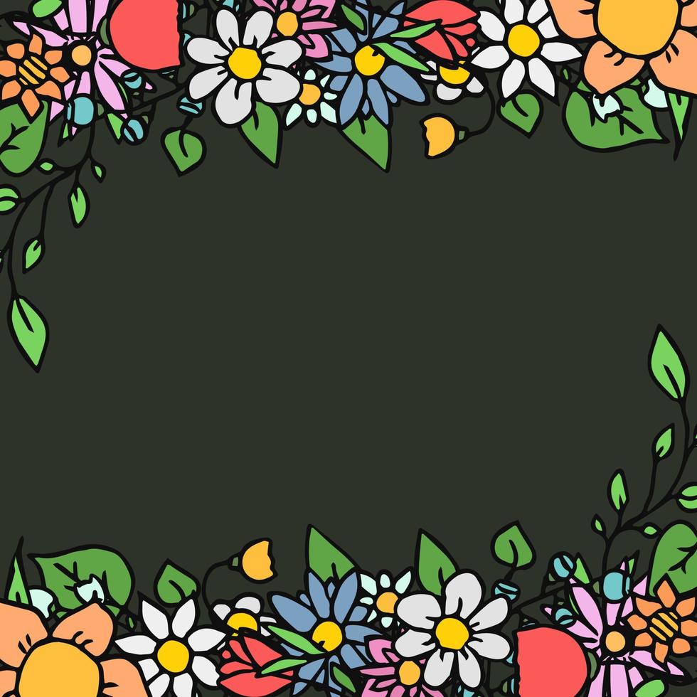 Colored vector flowers icons with place for text. Doodle vector frame with flowers icons