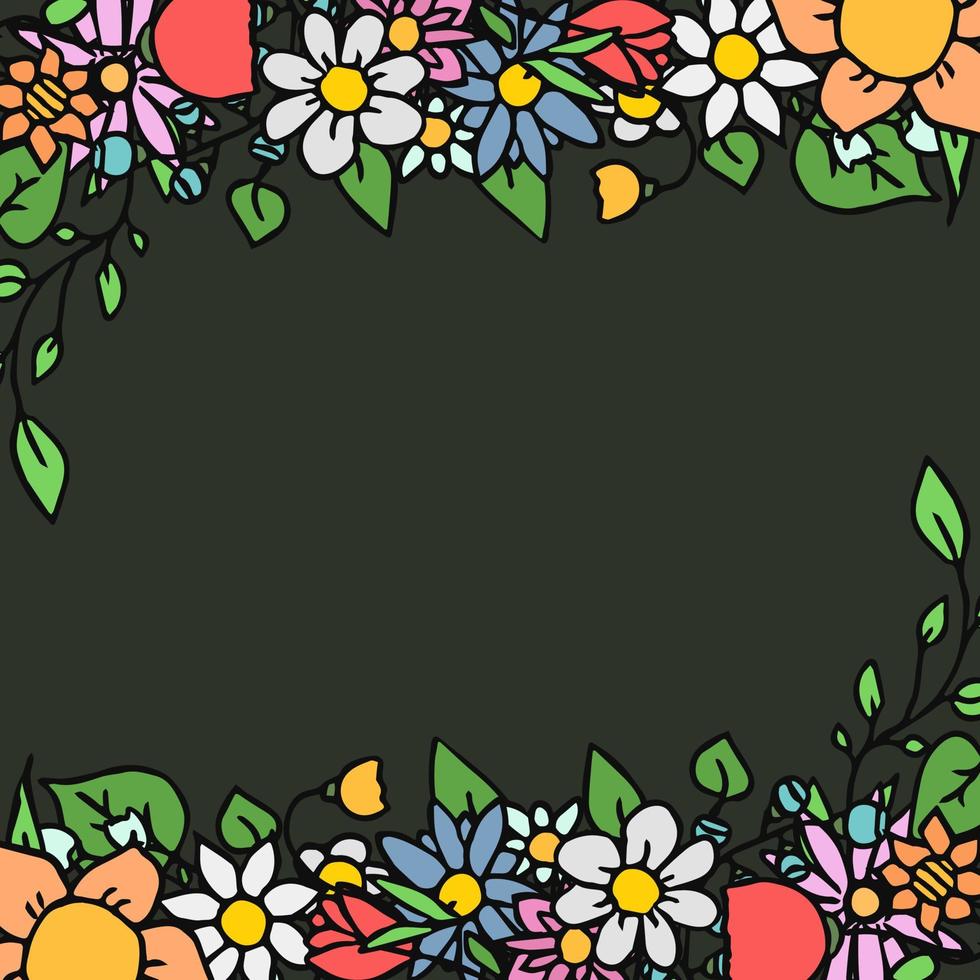 Colored vector flowers icons with place for text. Doodle vector frame with flowers icons