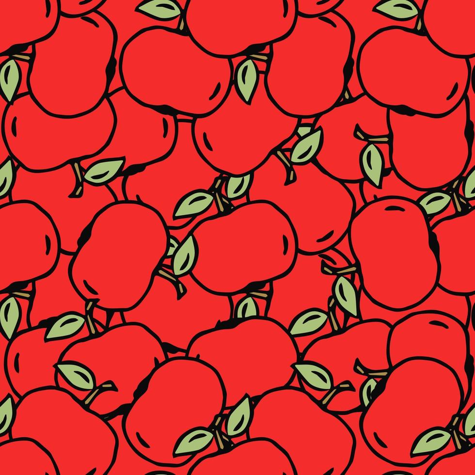 patrón de manzanas. patrón de garabato sin costuras con manzanas rojas. ilustración vectorial coloreada con manzanas rojas vector