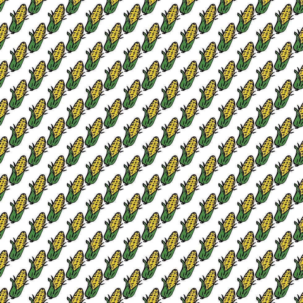 Seamless pattern with yellow corn icons. Colored corn background. Doodle vector illustration with vegetables