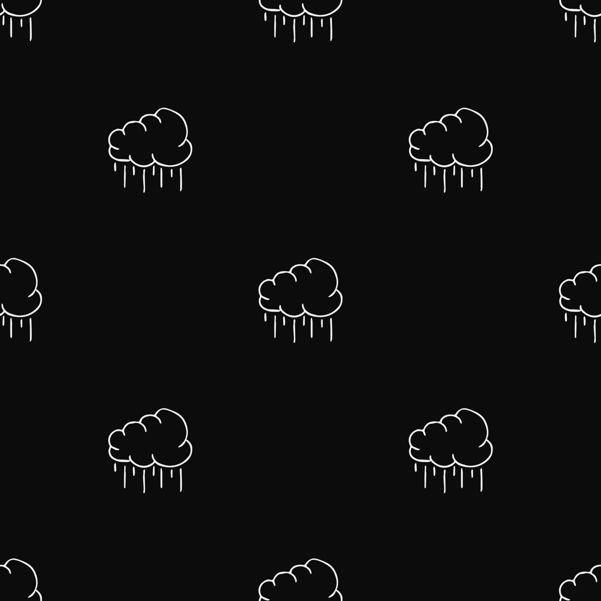 Seamless pattern with rainy clouds. Black and white doodle rainy clouds ...