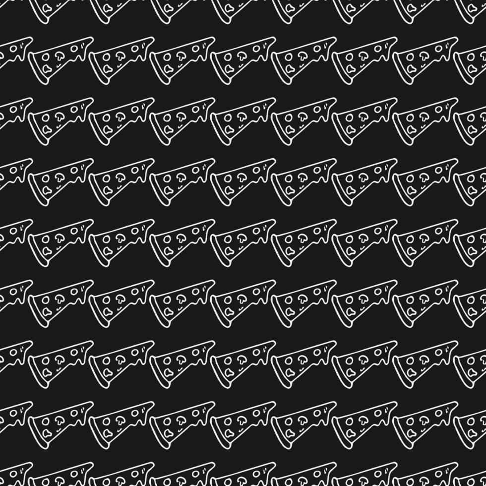 Seamless pizza pattern. Black and white pizza background. Doodle vector pizza illustration. Fast food vector pattern
